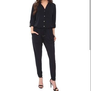 Michael Kors Navy Jumpsuit with Gold Accents - Size XS